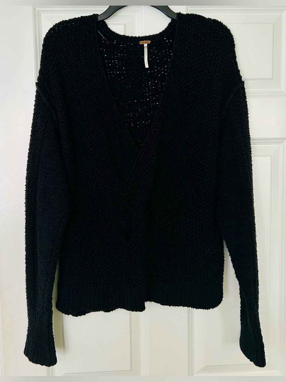 Free People Coco Black V-Neck Front Twist Sweater